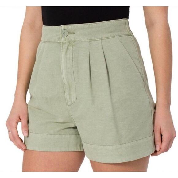 Joie Pleated Shorts Women’s Sz L Cotton Linen Blend Faded Cactus High Waisted - Picture 1 of 7